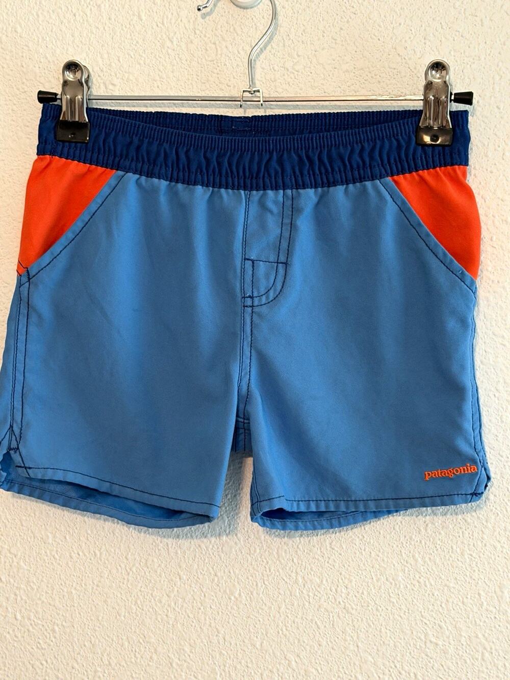 Patagonia Boys 2T Blue/Orange Colorblock Nylon Swim Trunks Elastic Waist